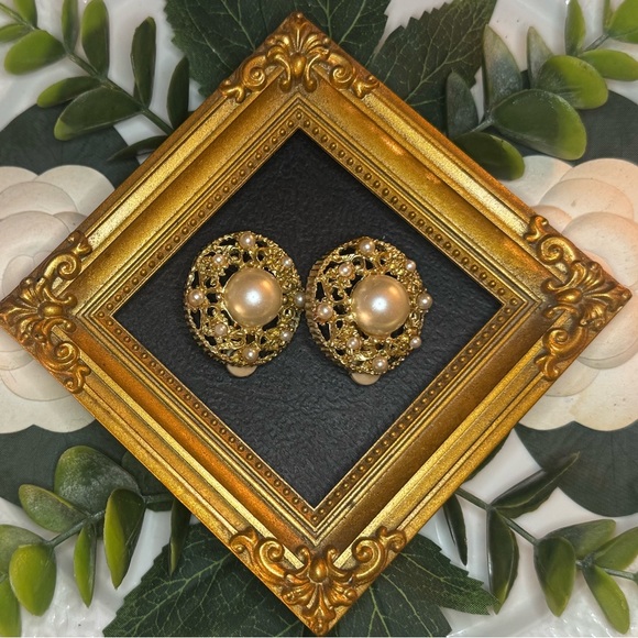 VTG Selro Selini Victorian Revival Filligree Pearl Earrings - Picture 4 of 15
